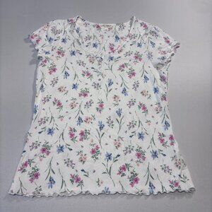Laura Ashley Pajama Top Floral Short Sleeve Button Cottagecore XL